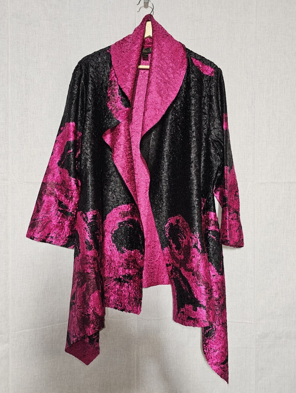 Women's Reversible Open-Front Sweater Jacket - Hot Pink and Black